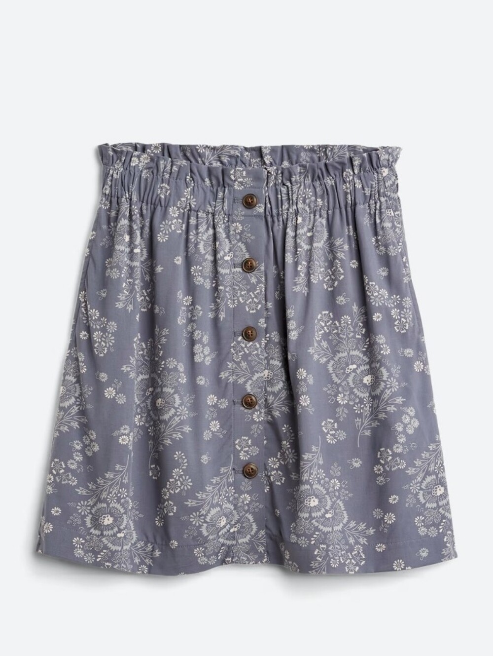 Women's Floral Button-Front Smocked Waist Skirt - Gray